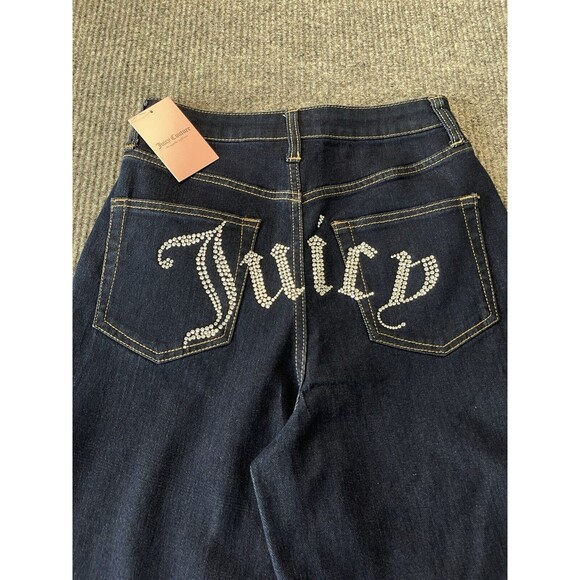 Juicy Couture Jeans 7/28 "Lunita" Y2K High Rise Wide Leg Relaxed Bedazzled NEW - Picture 9 of 12